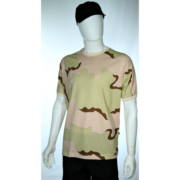 camiseta camuflado deserto tricolor manga curta frente