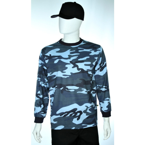 camiseta camuflado azul manga longa frente