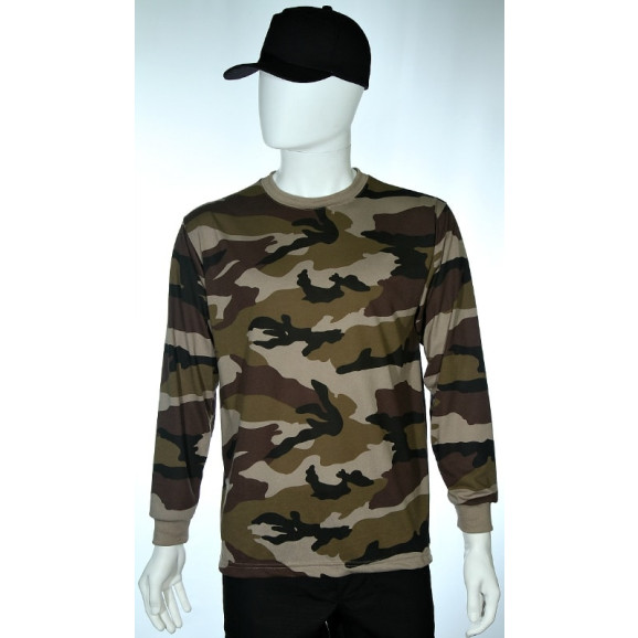 camiseta camuflado marrom manga longa frente