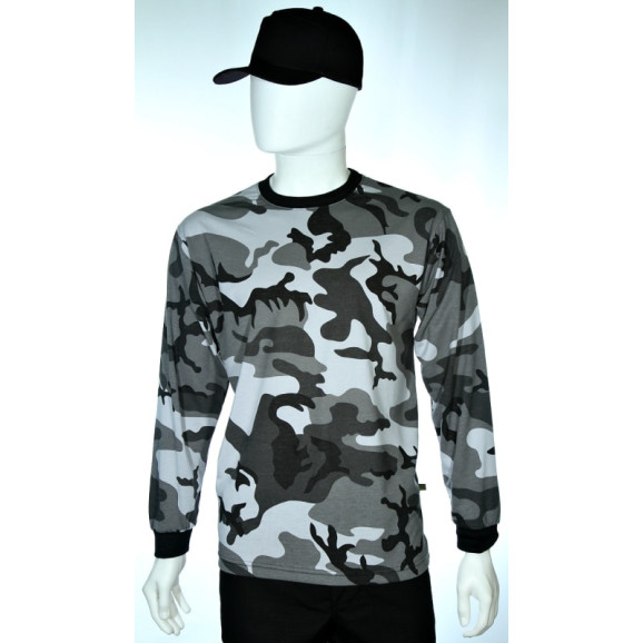 camiseta camuflado cinza manga longa lateral