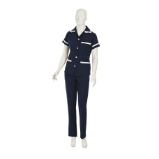 Uniforme De Copeira Azul Marinho Com Bordado Inglês Branco