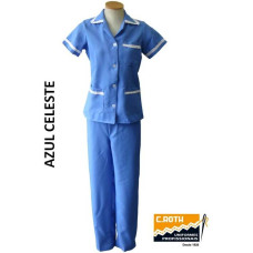 Uniforme De Copeira Azul Celeste Com Bordado Inglês Branco