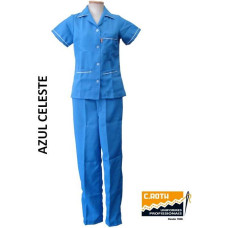 Uniforme De Copeira Azul Celeste Com Vivo Branco