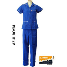 Uniforme De Copeira Azul Royal Com Vivo Branco