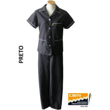 Uniforme De Copeira Preto com Vivo Branco