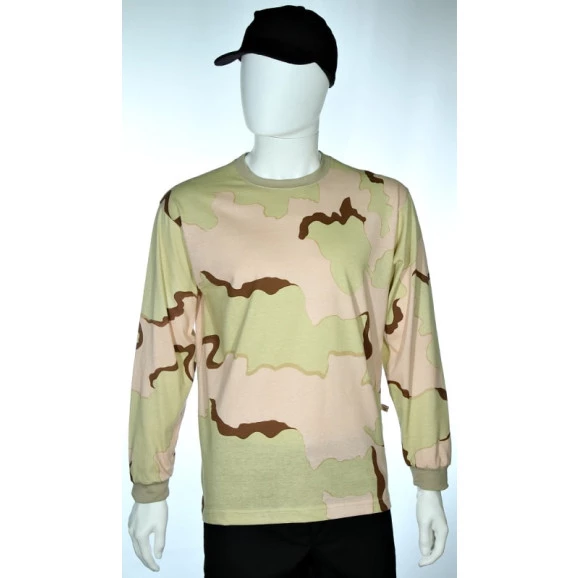 camiseta camuflado deserto tricolor manga longa frente